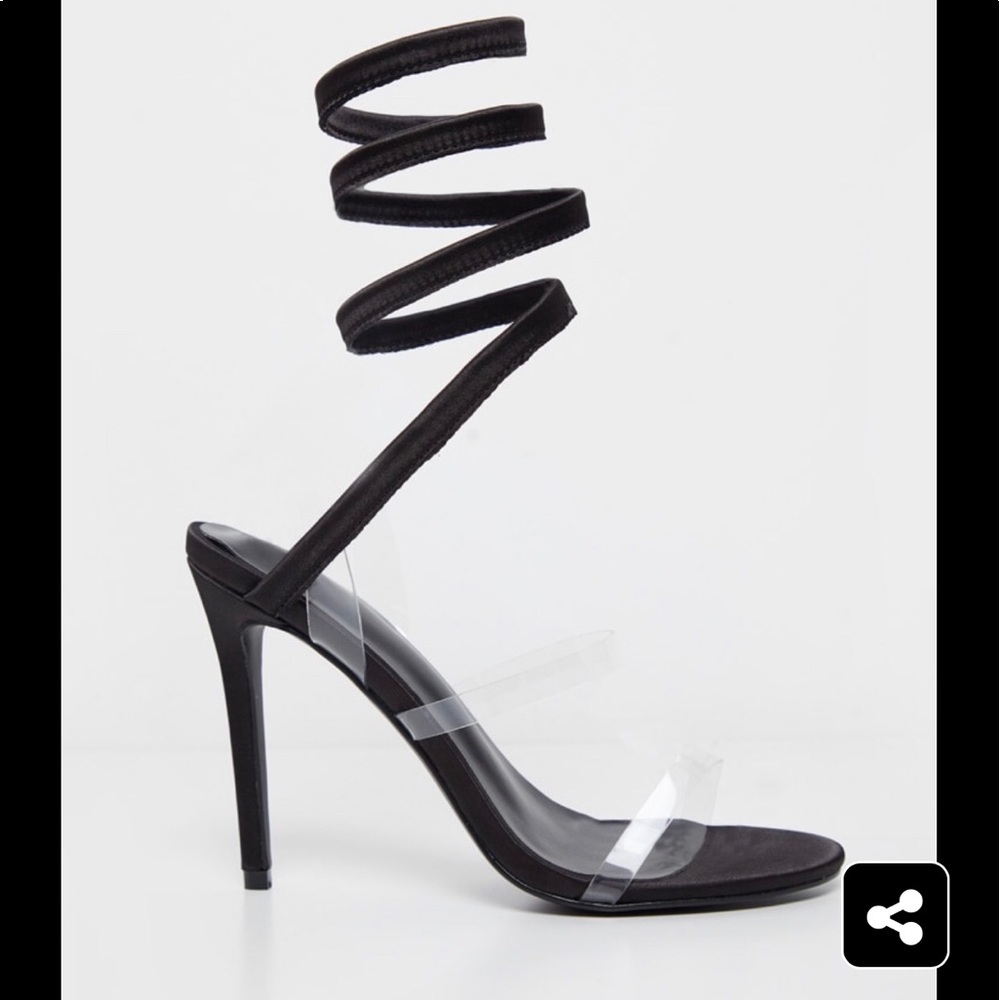 Black Ankle Wrap Strappy Heeled Sandal